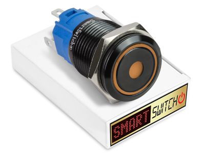 5 x  SmartSwitch DOT LED with Ring Black Latching 19mm (16mm hole) 12V/3A Illuminated Round Switch - ORANGE