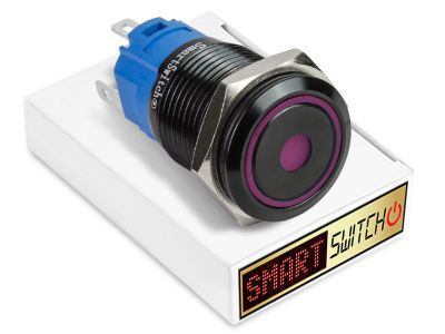 5 x  SmartSwitch DOT LED with Ring Black Momentary 19mm (16mm hole) 12V/3A Illuminated Round Switch - PURPLE
