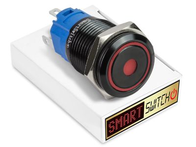 20 x  SmartSwitch DOT LED with Ring Black Momentary 19mm (16mm hole) 12V/3A Illuminated Round Switch - RED