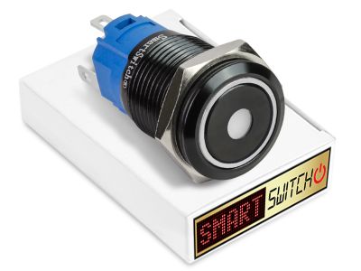 5 x  SmartSwitch DOT LED with Ring Black Latching 19mm (16mm hole) 12V/3A Illuminated Round Switch - WHITE