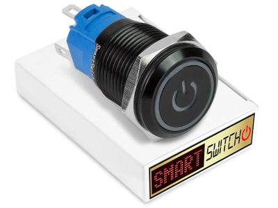 5 x SmartSwitch POWER LED with Ring Black Latching 22mm (19mm hole) 12V/3A Illuminated Round Switch - AMBER