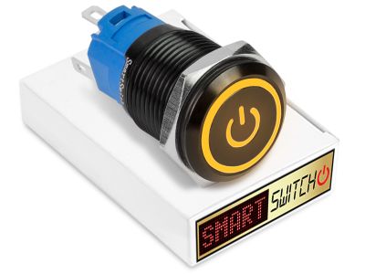 10 x  SmartSwitch POWER LED with Ring Black Momentary 19mm (16mm hole) 12V/3A Illuminated Round Switch - ORANGE