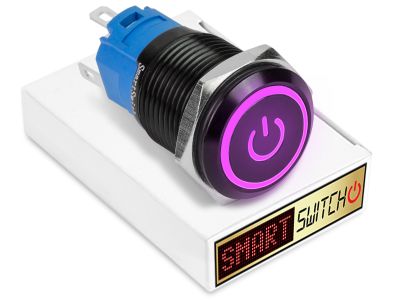 5 x SmartSwitch POWER LED with Ring Black Latching 22mm (19mm hole) 12V/3A Illuminated Round Switch - PURPLE