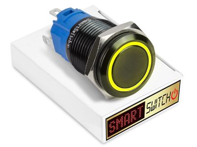 5 x SmartSwitch HALO LED Black Momentary 22mm (19mm hole) 12V/3A Illuminated Round Switch - AMBER