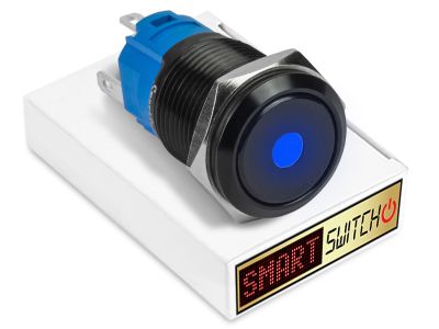 22mm Black Aluminium DEVIL EYE DOT Latching LED Switch 12V/3A (19mm Hole) - BLUE