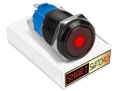 5 x SmartSwitch DOT LED Black Latching 19mm (16mm hole) 12V/3A Illuminated Round Switch - RED