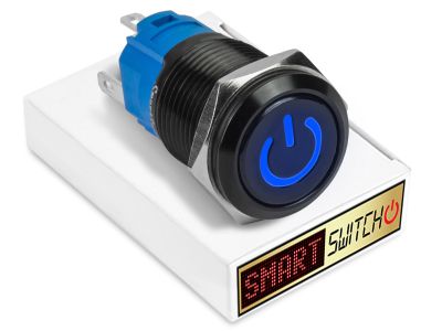 5 x SmartSwitch POWER LED Black Momentary 19mm (16mm hole) 12V/3A Illuminated Round Switch - BLUE