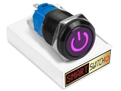 20 x SmartSwitch POWER LED Black Latching 19mm (16mm hole) 12V/3A Illuminated Round Switch - PURPLE