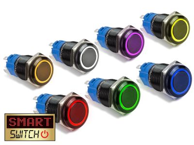 22mm Angel Eye® Halo DPDT / 2NO2NC Black Aluminium Push Button LED Switch (for 19mm Hole)