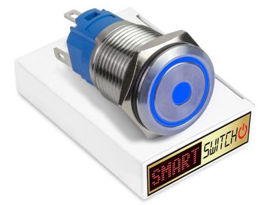10 x SmartSwitch DOT LED with Ring Chrome Momentary 22mm (19mm hole) 12V/3A Illuminated Round Switch - BLUE