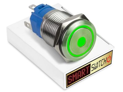 5 x SmartSwitch DOT LED with Ring Chrome Momentary 22mm (19mm hole) 12V/3A Illuminated Round Switch - GREEN