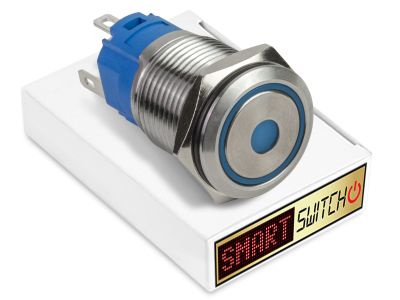 10 x SmartSwitch DOT LED with Ring Chrome Latching 22mm (19mm hole) 12V/3A Illuminated Round Switch - BLUE