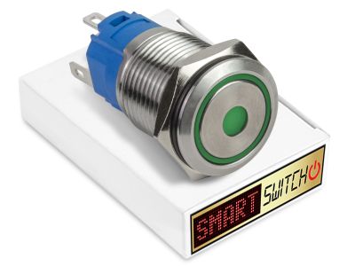 5 x SmartSwitch DOT LED with Ring Chrome Latching 22mm (19mm hole) 12V/3A Illuminated Round Switch - GREEN