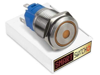 5 x SmartSwitch DOT LED with Ring Chrome Latching 22mm (19mm hole) 12V/3A Illuminated Round Switch - ORANGE