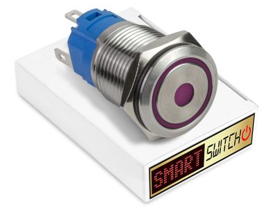 19mm Stainless Steel ANGEL EYE DOT Momentary LED Switch 12V/3A (16mm hole) - PURPLE 