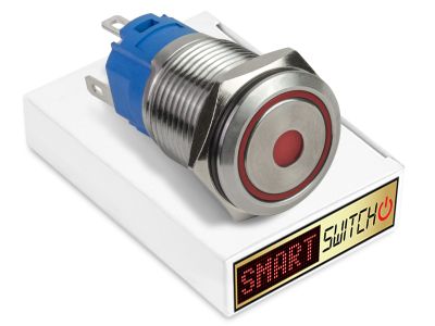 5 x  SmartSwitch DOT LED with Ring Chrome Latching 19mm (16mm hole) 12V/3A Illuminated Round Switch - RED