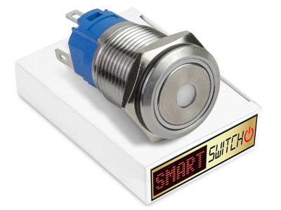 10 x SmartSwitch DOT LED with Ring Chrome Latching 19mm (16mm hole) 12V/3A Illuminated Round Switch - WHITE