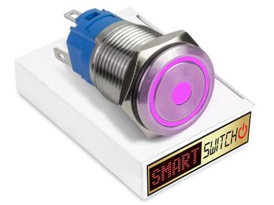 5 x SmartSwitch DOT LED with Ring Chrome Latching 22mm (19mm hole) 12V/3A Illuminated Round Switch - PURPLE