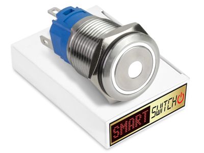 10 x SmartSwitch DOT LED with Ring Chrome Latching 19mm (16mm hole) 12V/3A Illuminated Round Switch - WHITE