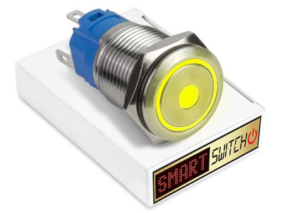5 x  SmartSwitch DOT LED with Ring Chrome Latching 19mm (16mm hole) 12V/3A Illuminated Round Switch - YELLOW