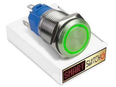 19mm Stainless Steel ANGEL EYE HALO Momentary LED Switch 12V/3A (16mm Hole) - GREEN