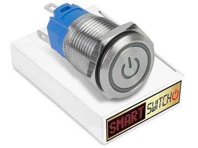 20 x SmartSwitch POWER LED with Ring Chrome Latching 22mm (19mm hole) 12V/3A Illuminated Round Switch - PURPLE