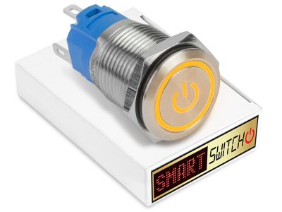 5 x SmartSwitch POWER LED with Ring Chrome Momentary 22mm (19mm hole) 12V/3A Illuminated Round Switch - ORANGE