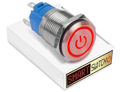 5 x  SmartSwitch POWER LED with Ring Chrome Latching 19mm (16mm hole) 12V/3A Illuminated Round Switch - RED