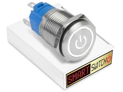 10 x  SmartSwitch POWER LED with Ring Chrome Latching 19mm (16mm hole) 12V/3A Illuminated Round Switch - WHITE