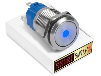 5 x SmartSwitch DOT LED Chrome Latching 19mm (16mm hole) 12V/3A Illuminated Round Switch - BLUE