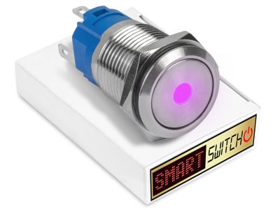 5 x SmartSwitch DOT LED Chrome Momentary 19mm (16mm hole) 12V/3A Illuminated Round Switch - PURPLE