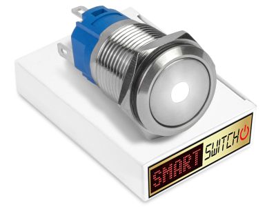 5 x SmartSwitch DOT LED Chrome Momentary 19mm (16mm hole) 12V/3A Illuminated Round Switch - WHITE