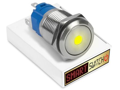 19mm Stainless Steel DEVIL EYE DOT Momentary LED Switch 12V/3A (16mm Hole) - YELLOW