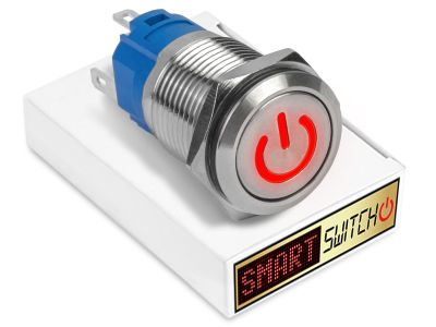 5 x SmartSwitch POWER LED Chrome Latching 19mm (16mm hole) 12V/3A Illuminated Round Switch - RED