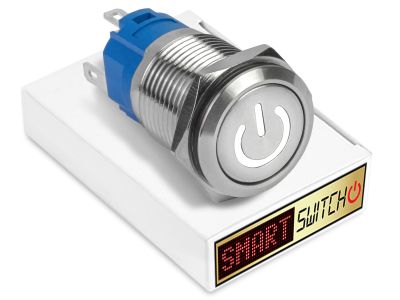 20 x SmartSwitch POWER LED  Chrome Momentary 22mm (19mm hole) 12V/3A Illuminated Round Switch - WHITE