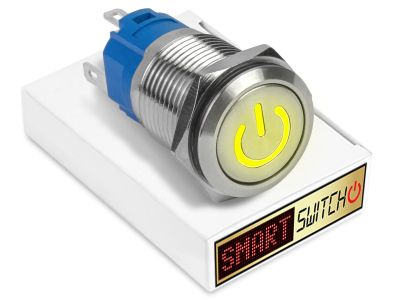 22mm Stainless Steel DEVIL EYE POWER Latching LED Switch 12V/3A (19mm Hole) - YELLOW