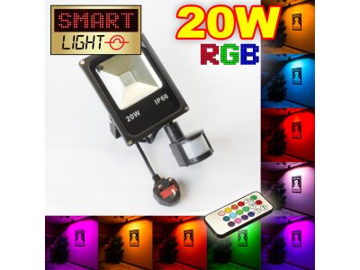 Flat RGB LED Flood Light with Remote + PIR - 20W