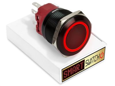 25mm 2NO2NC Black Aluminium ANGEL EYE HALO Momentary LED Switch 12V/3A (22mm Hole) - RED