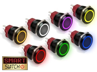 25mm Angel Eye® Halo DPDT / 2NO2NC Black Aluminium Push Button LED Switch (for 22mm Hole)