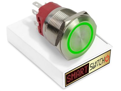 25mm 2NO2NC Stainless Steel ANGEL EYE HALO Momentary LED Switch 12V/3A (22mm Hole) - GREEN