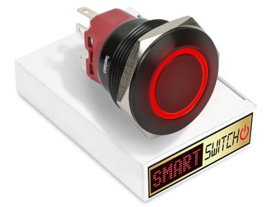 28mm 2NO2NC Black Aluminium ANGEL EYE HALO Momentary LED Switch 12V/3A (25mm Hole) - RED