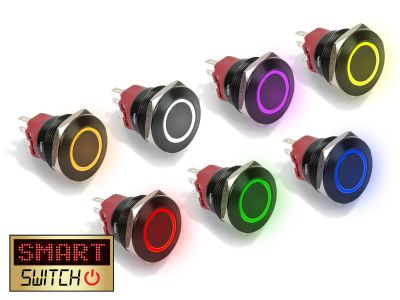 28mm Angel Eye® Halo DPDT / 2NO2NC Black Aluminium Push Button LED Switch (for 25mm Hole)