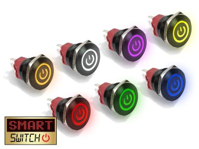 28mm Angel Eye® Power DPDT / 2NO2NC Black Aluminium Push Button LED Switch (for 25mm Hole)