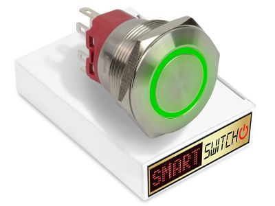 28mm 2NO2NC Stainless Steel ANGEL EYE HALO Latching LED Switch 12V/3A (25mm Hole) - GREEN