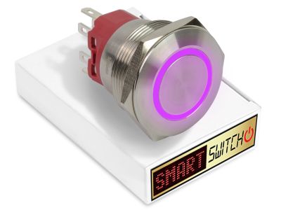 28mm 2NO2NC Stainless Steel ANGEL EYE HALO Latching LED Switch 12V/3A (25mm Hole) - PURPLE