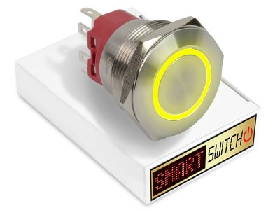 28mm 2NO2NC Stainless Steel ANGEL EYE HALO Momentary LED Switch 12V/3A (25mm Hole) - YELLOW