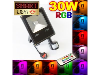 Flat RGB LED Flood Light with Remote + PIR - 30W