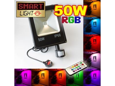 Flat RGB LED Flood Light with Remote + PIR - 50W