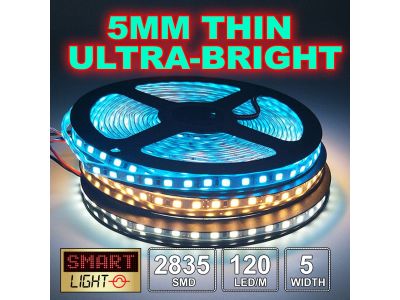 5mm Thin Ultra Bright 5m/600 LED 12v Light Strip Sticky Tape SMD 2835 120LED/m