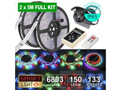 10M (2x5M) 6803 Dream Colour RGB LED Light Strip Tape+Remote+UK Plug 12V/IP65